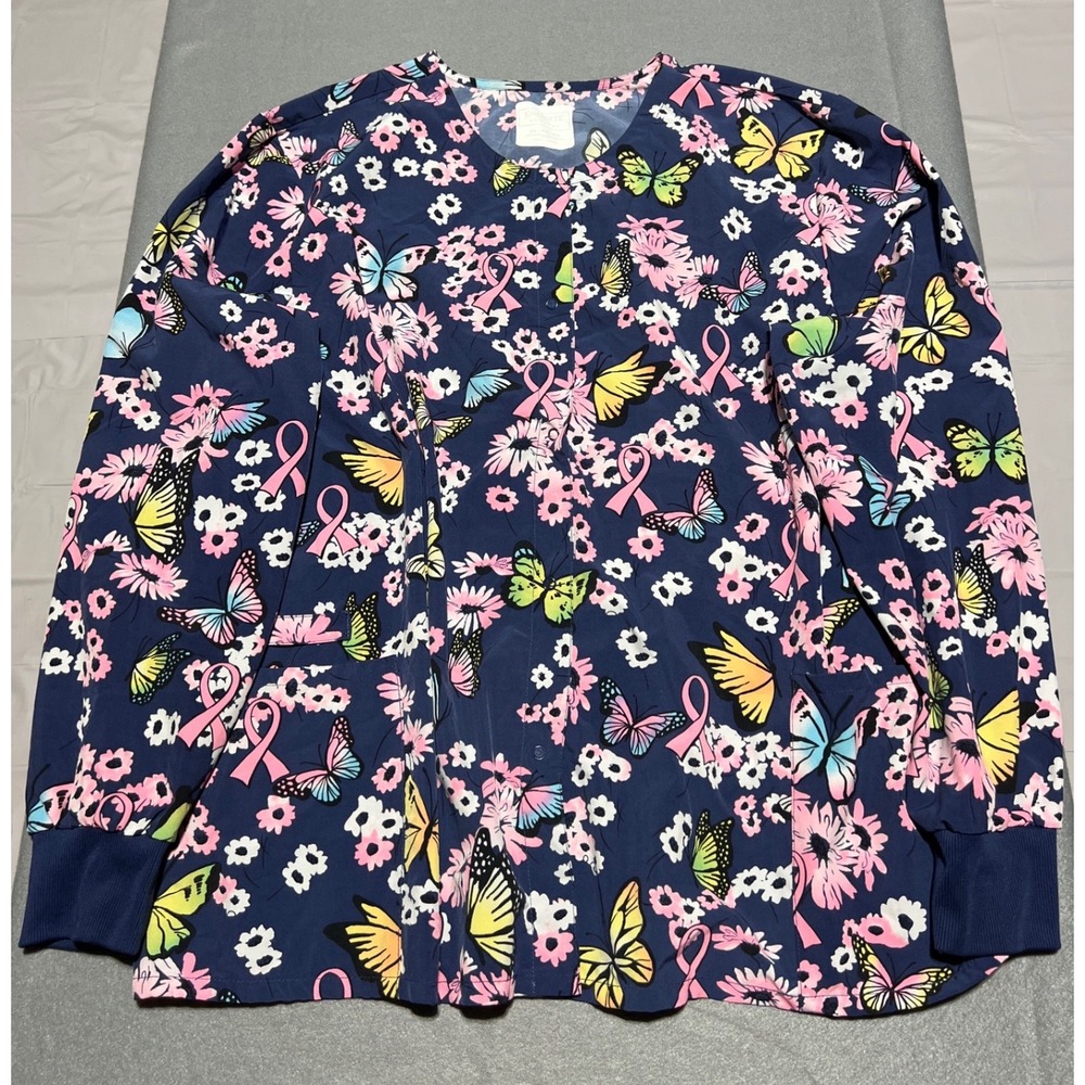 Cherokee Medical Uniforms Butterfly Awareness Scrub Jacket Navy Blue 4XL CK321